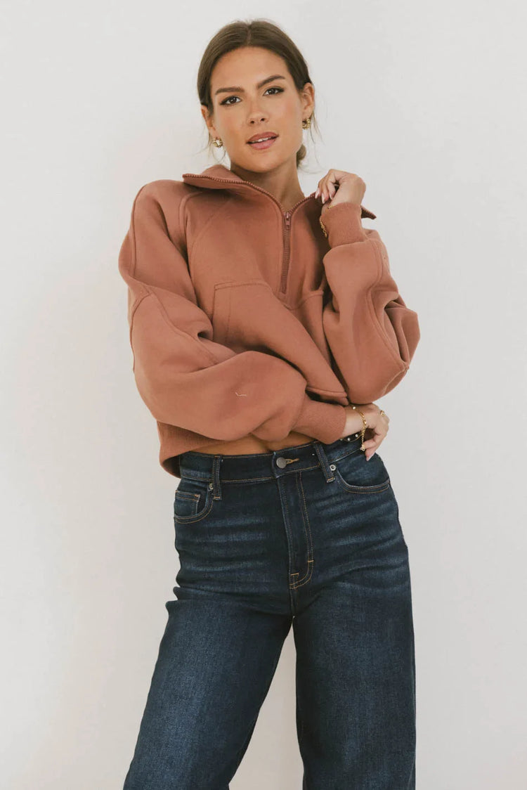 Half zip sweater in brick