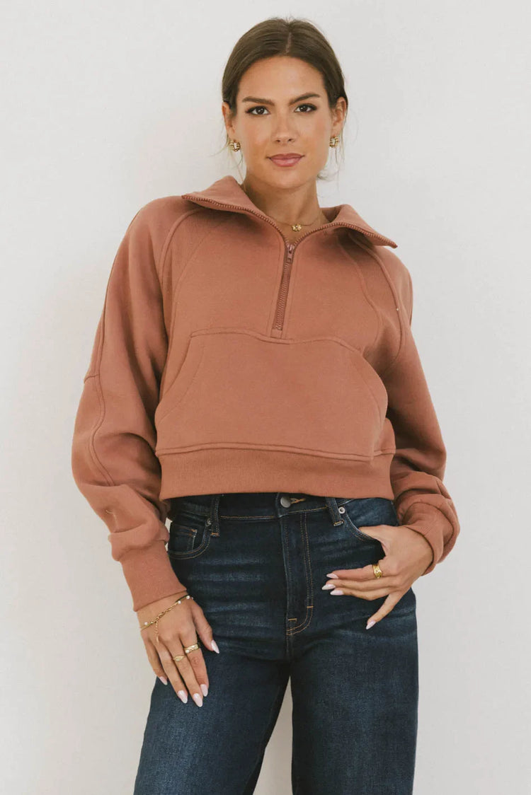 Front pocket sweater in brick