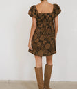 Elastic back dress in brown