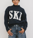 ski ribbed detail knit sweater in navy blue