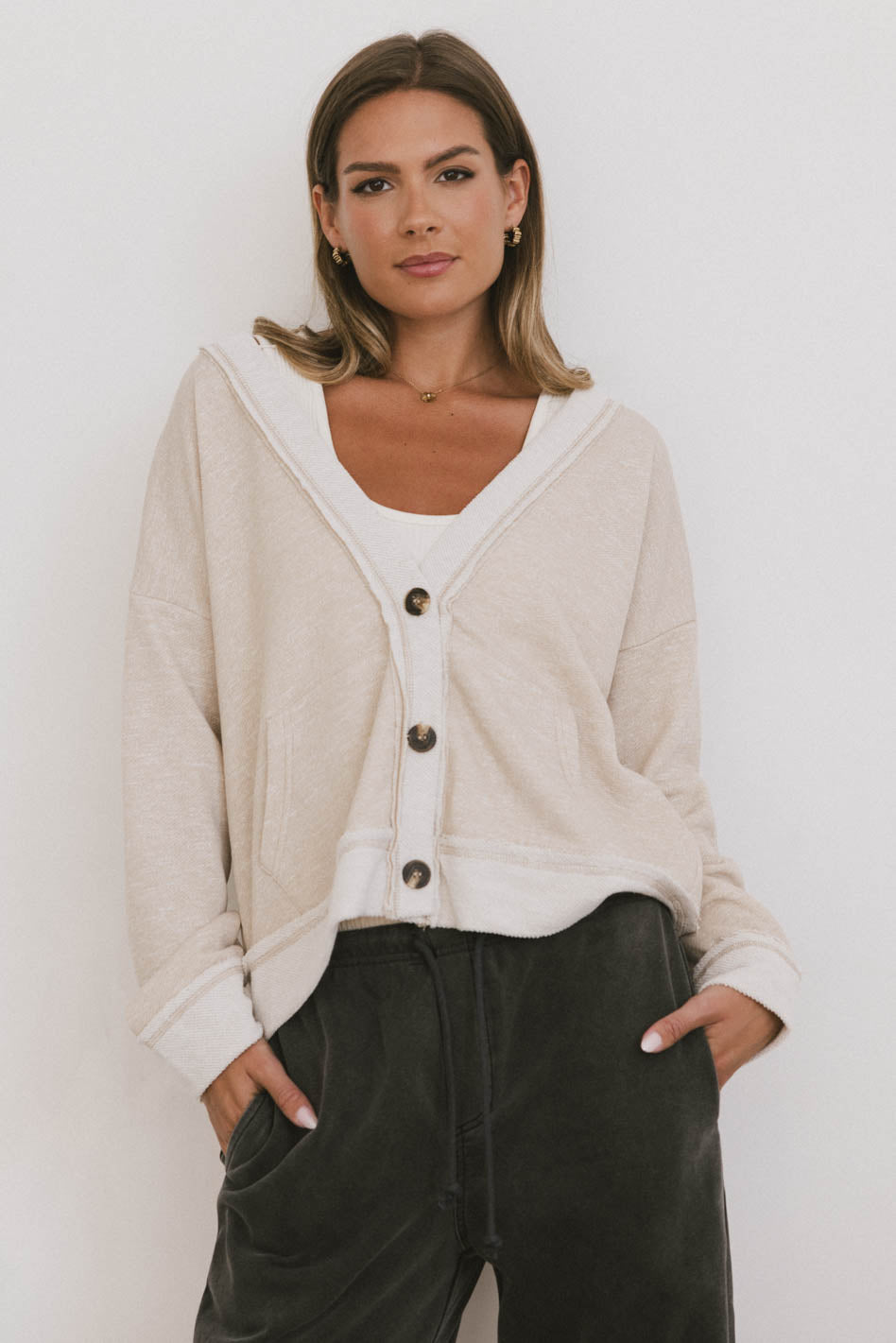 cream contrast cardigan