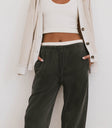 double waist pants in grey