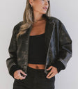 faux leather bomber in black