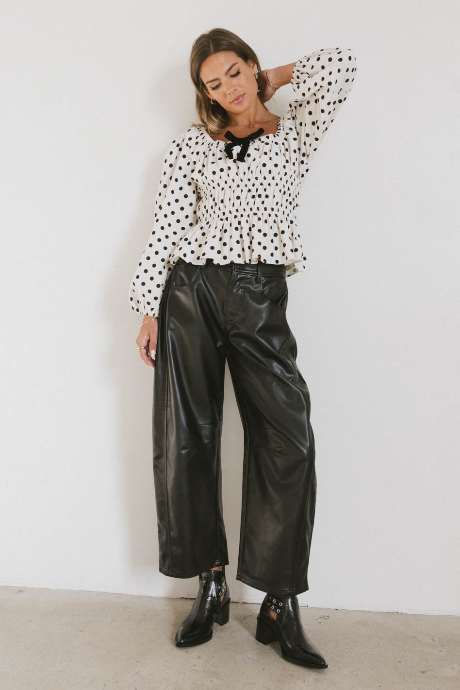 vegan leather barrel pants
