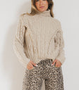 CABLE KNIT TAUPE TURTLE NECK