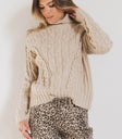 TAUPE CABLE KNIT TURTLNECK SWEATER