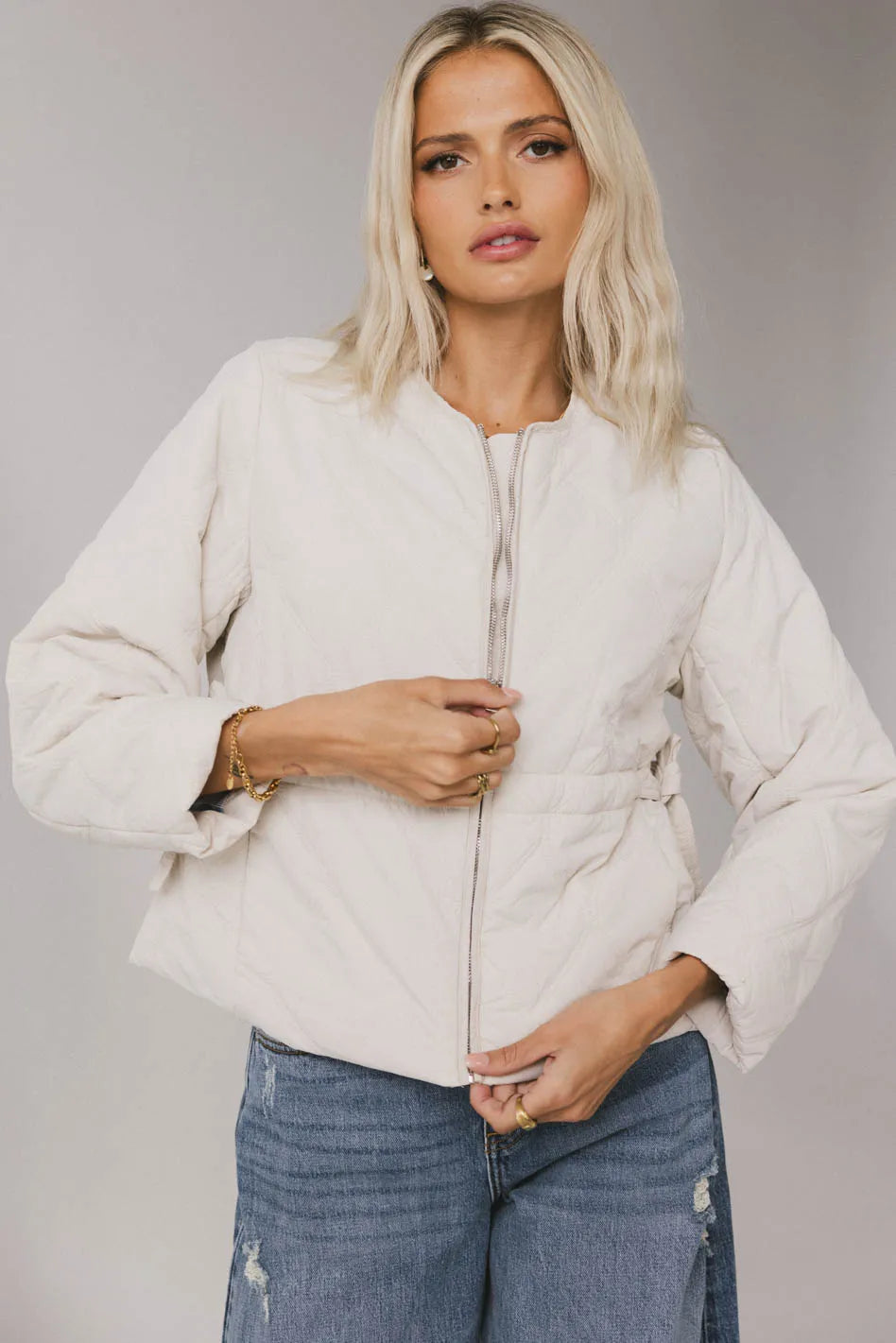 Zip up jacket in cream