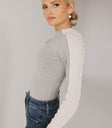 KNIT LONG SLEEVE TOP IN GREY AND IVORY