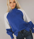 color block sweater in royal blue