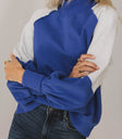 ivory and blue colorblock sweater