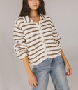 collared striped cardigan in olive