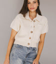 textured button front cardigan with short sleeves