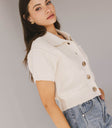 button front short sleeve cardigan in cream