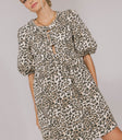 front bow tie mini dress in leopard print