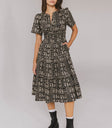 v neck midi dress in black