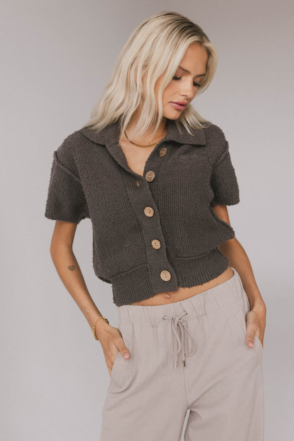 grey cardigan