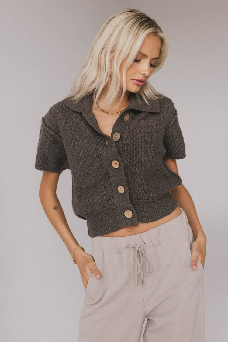 grey cardigan