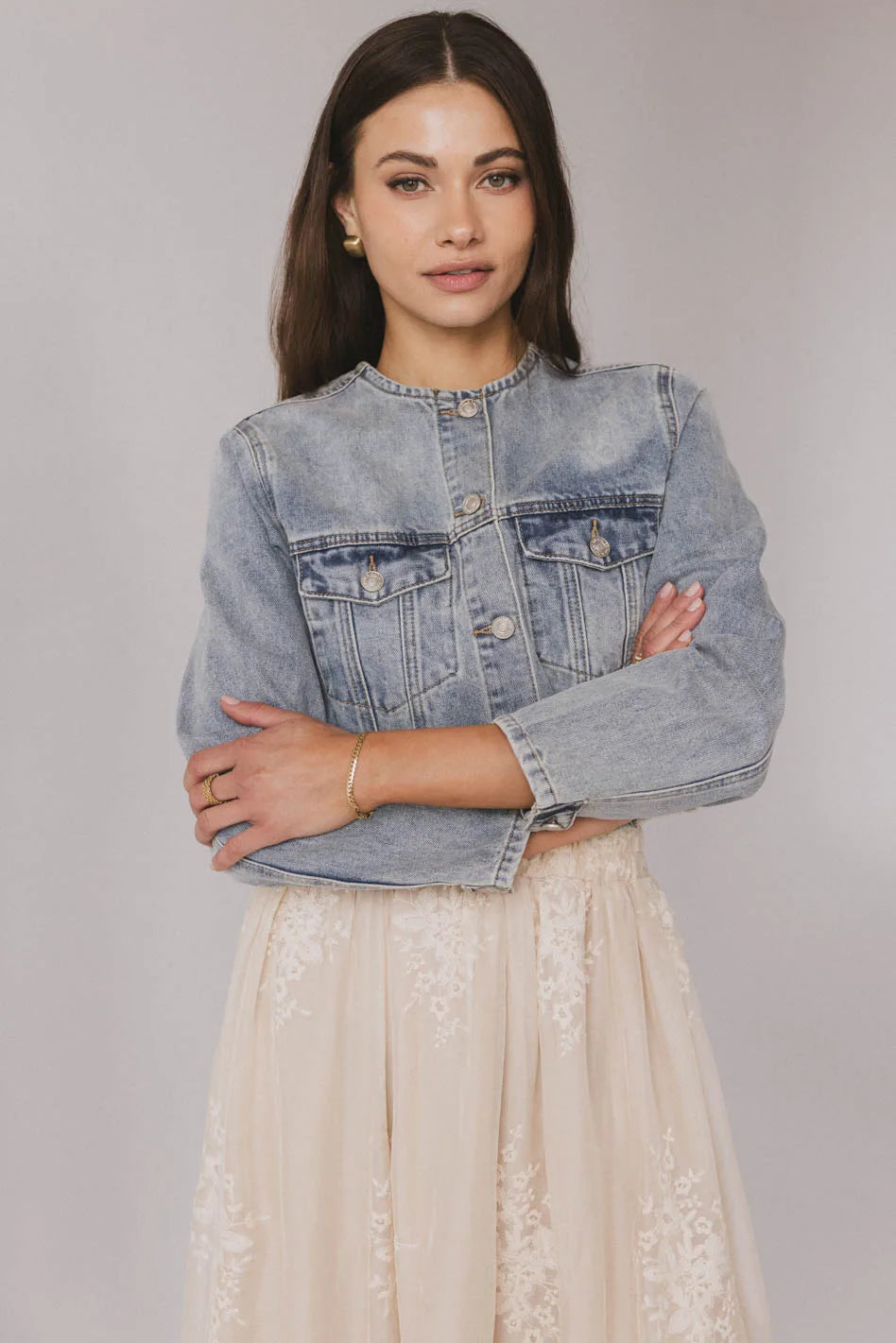 Round neck denim jacket