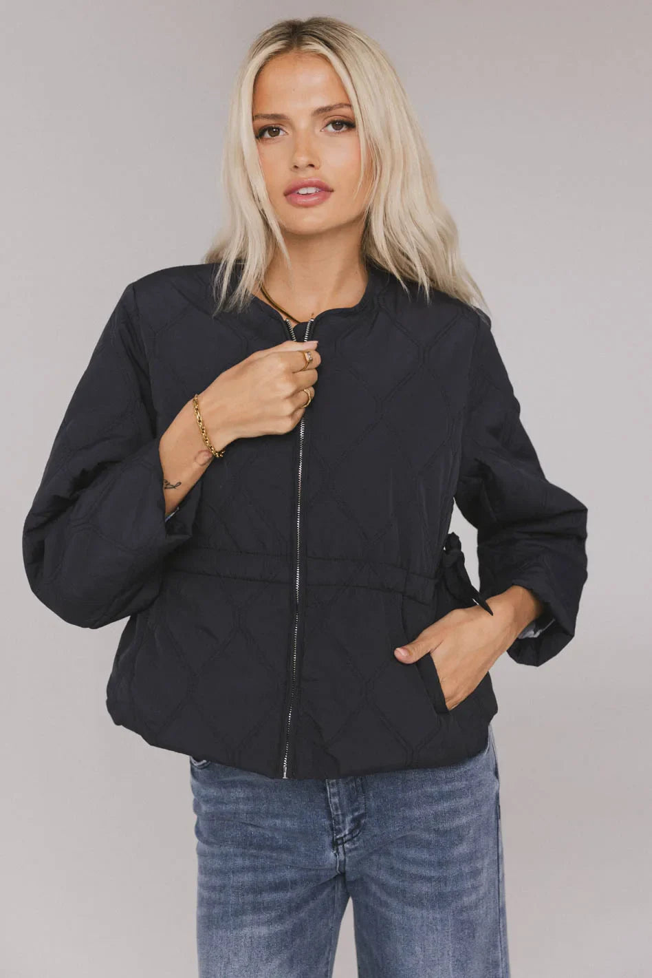 Round neck jacket in navy