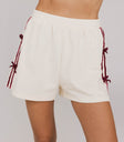 knit shorts with stripes and bow ties