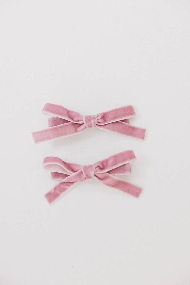 Mini Velvet Bow Clip in Pink
