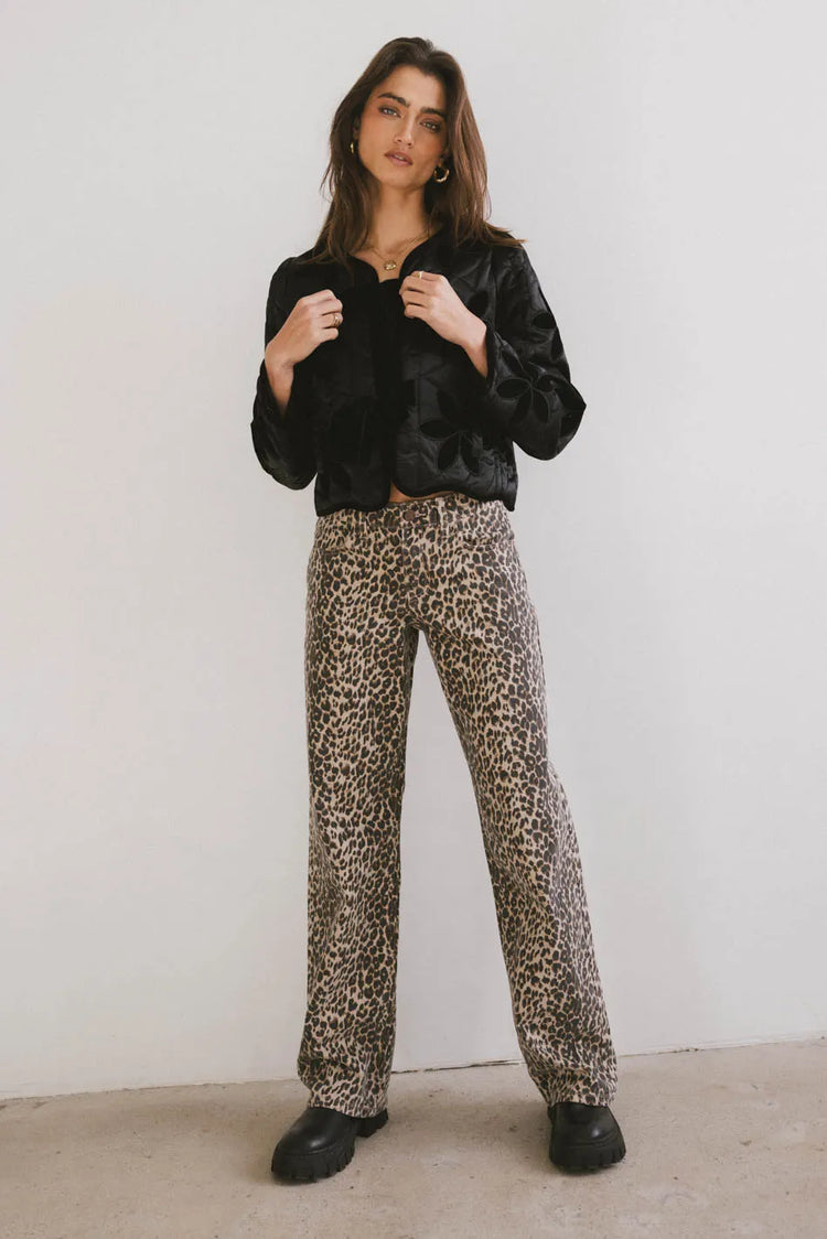 Velvet floral bow jacket in black