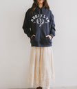 embroidered skirt with navy hoodie