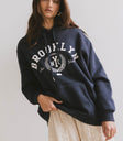 drawstring hoodie in navy with brooklyn nyc text