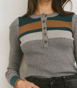 BUTTON DETAIL RIBBED LONG SLEEVE TOP