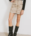 ZIPPER FRONT MINI SKIRT IN TAN