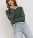 BUTTON SLEEVE RIBBED TOP IN GREEN