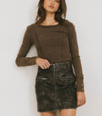 washed black vegan leather mini skirt