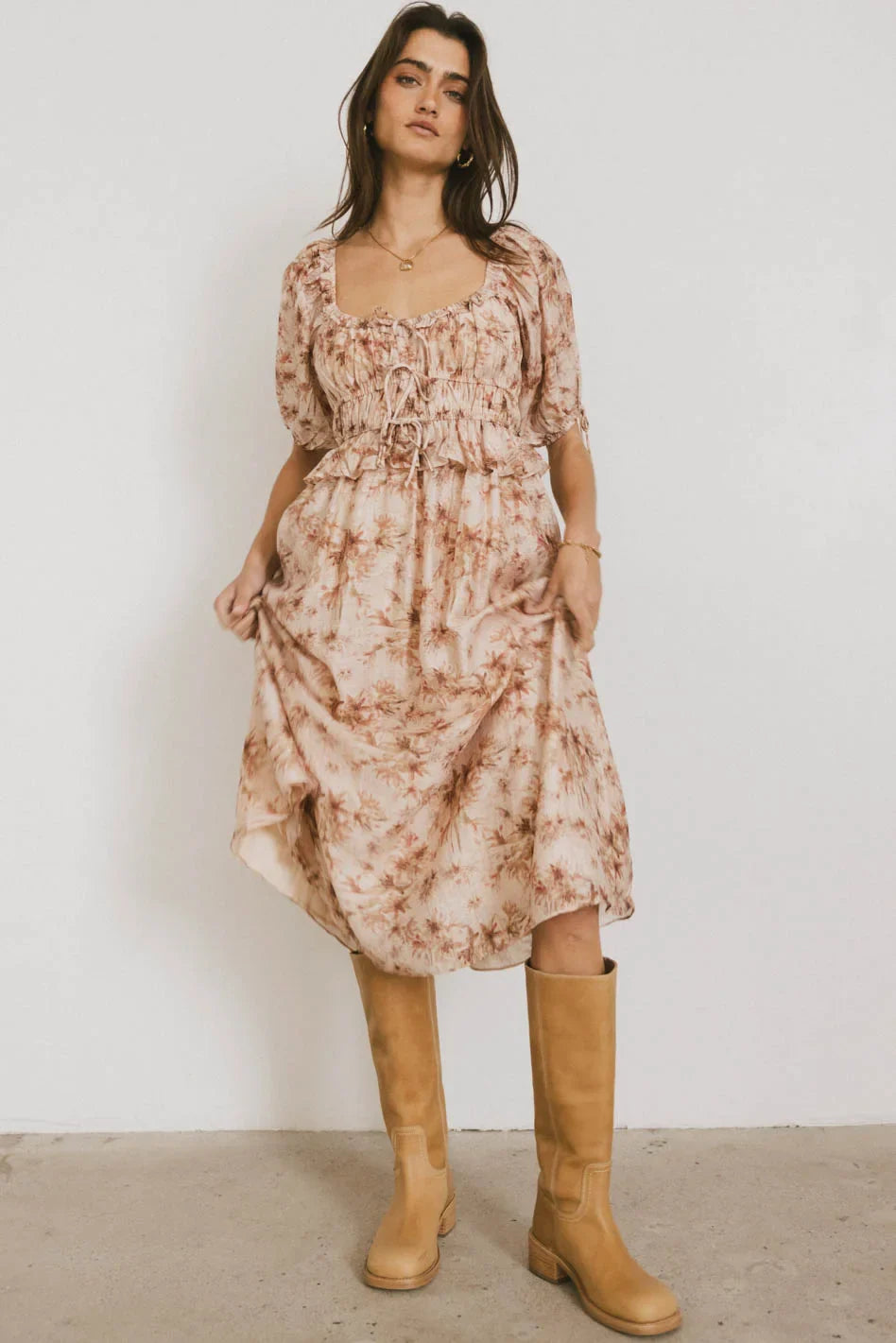 Woven midi dress in cream