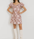Embroidered mini dress in mauve