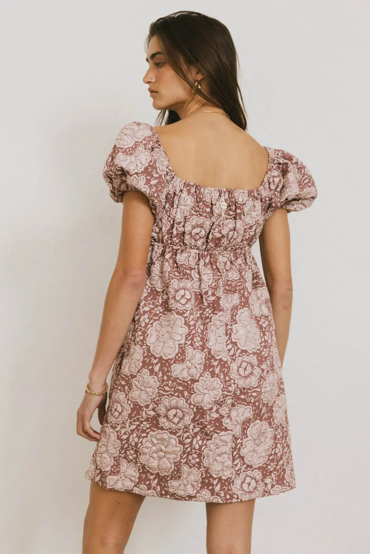 Elastic back mini dress in mauve