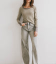 round neck long sleeve striped top in sage
