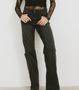 WASHED STRAIGHT LEG DENIM JEANS IN BLACK