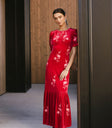 velvet maxi dress in red