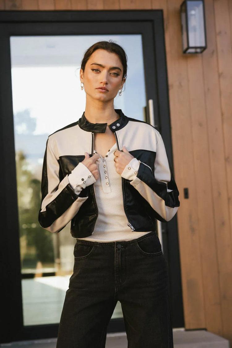Mock neck jacket in black