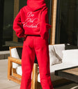Embroidered designed hoodie in red