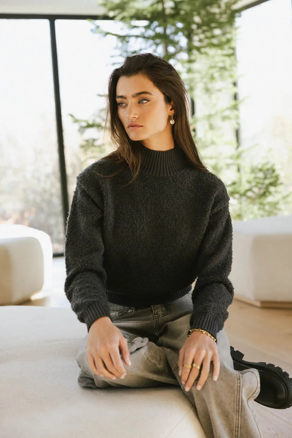 Mock neck sweater in charcoal