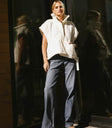 white sherpa vest with ties