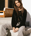 velvet long sleeve top with front ties
