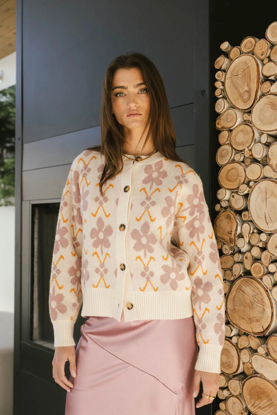 Round neck cardigan in multi color