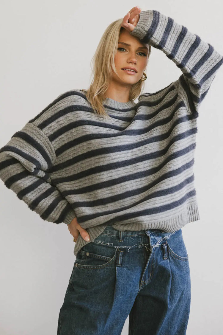 Knit striped top in navy