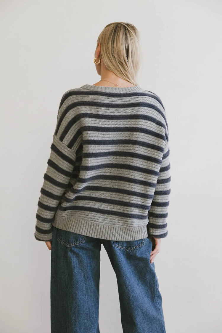Striped sweater in two colors navy and grey
