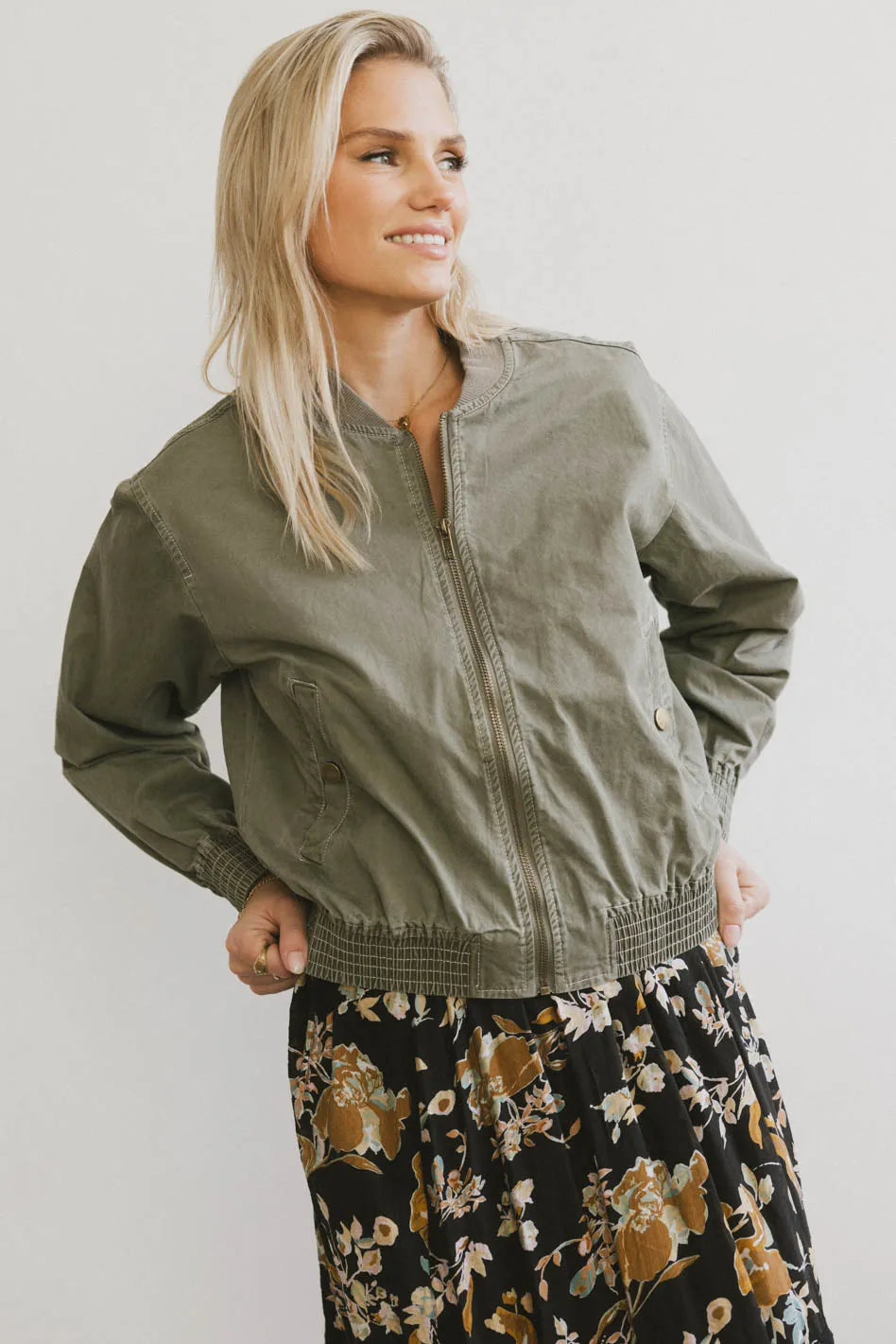 Zip up jacket in olive