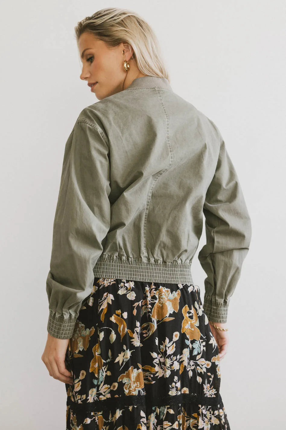 Plain color olive bomber jacket