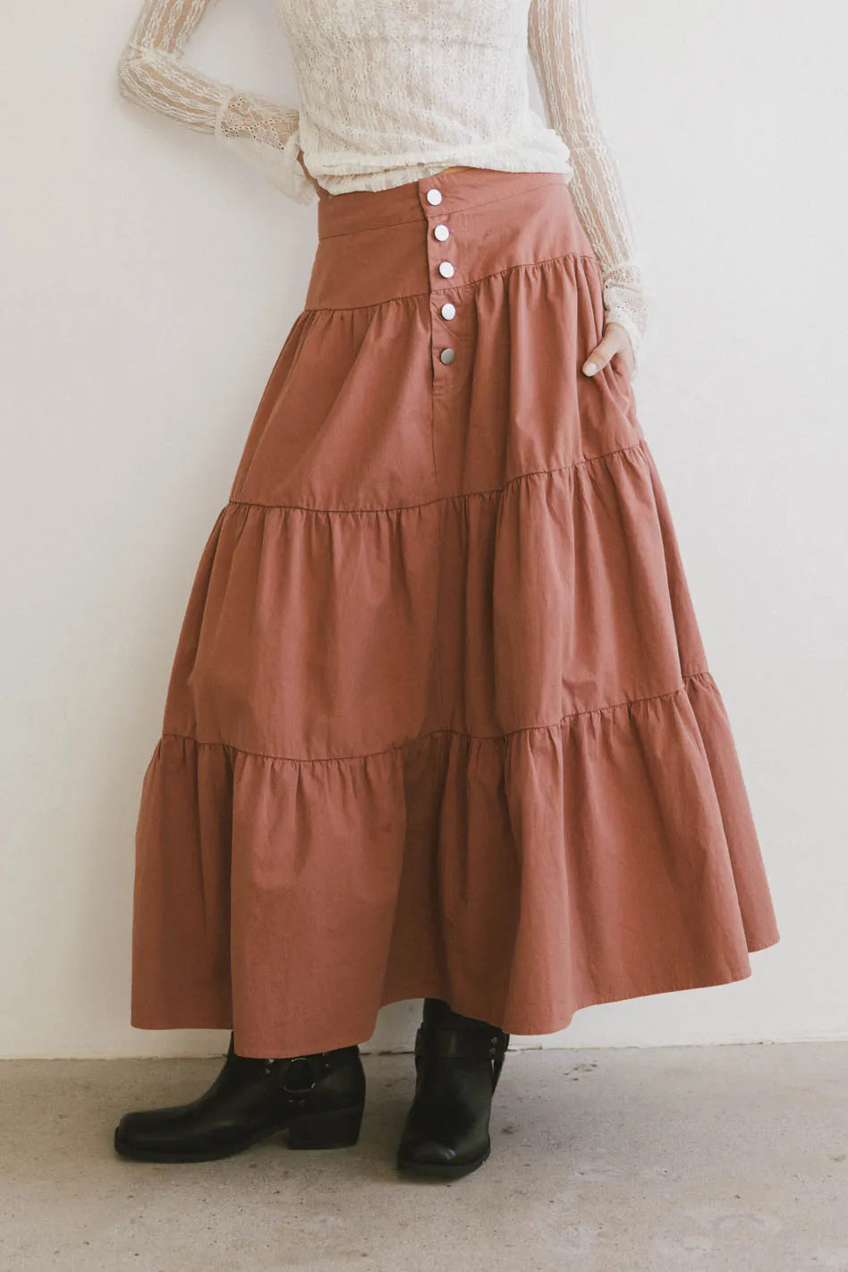 Tiered skirt in mauve