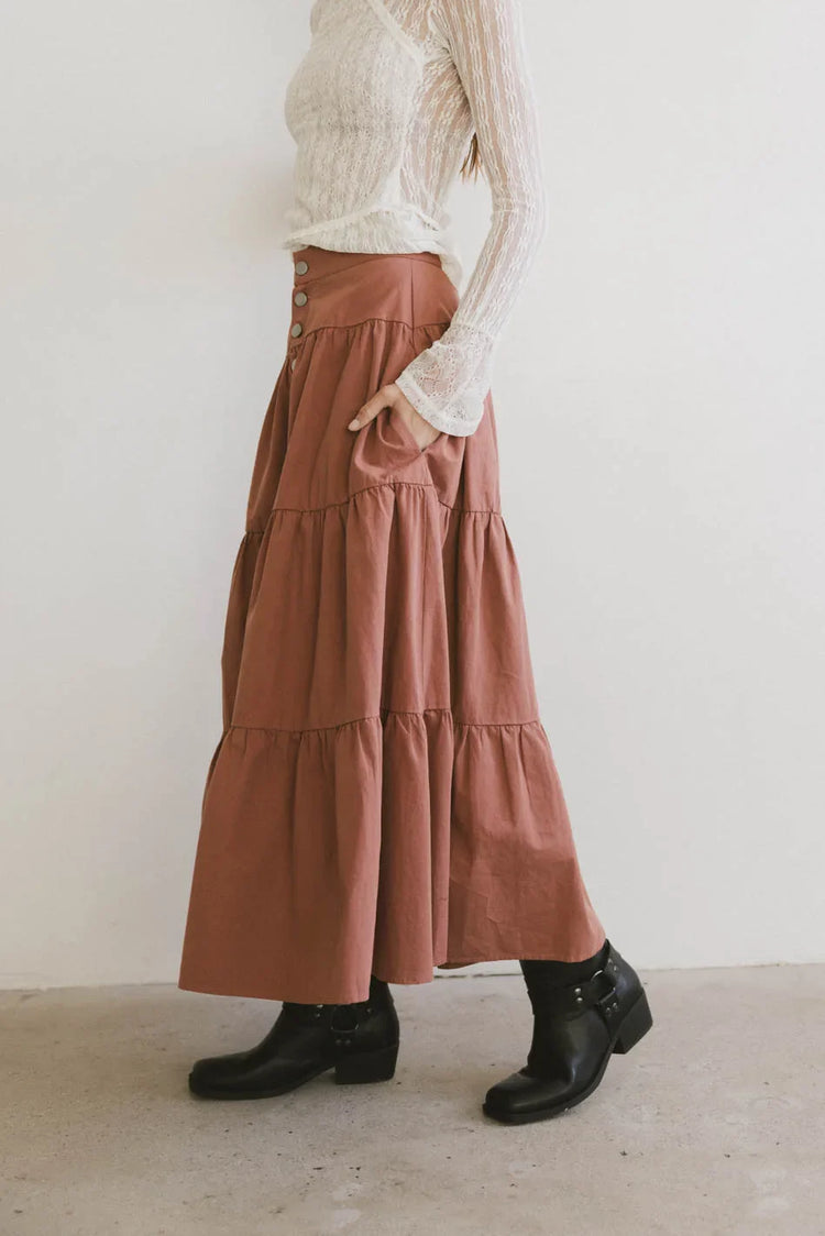 Two hand pockets maxi skirt in mauve